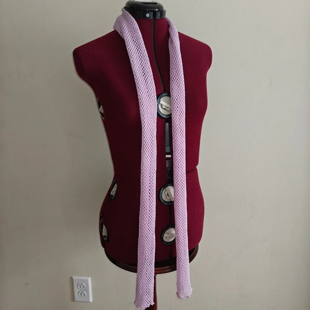 Lavender Purple Sheer Fishnet Mesh Skinny Scarf Y2K Open Knit Lettuce Edge